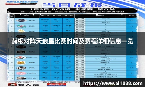 赫根对阵天狼星比赛时间及赛程详细信息一览